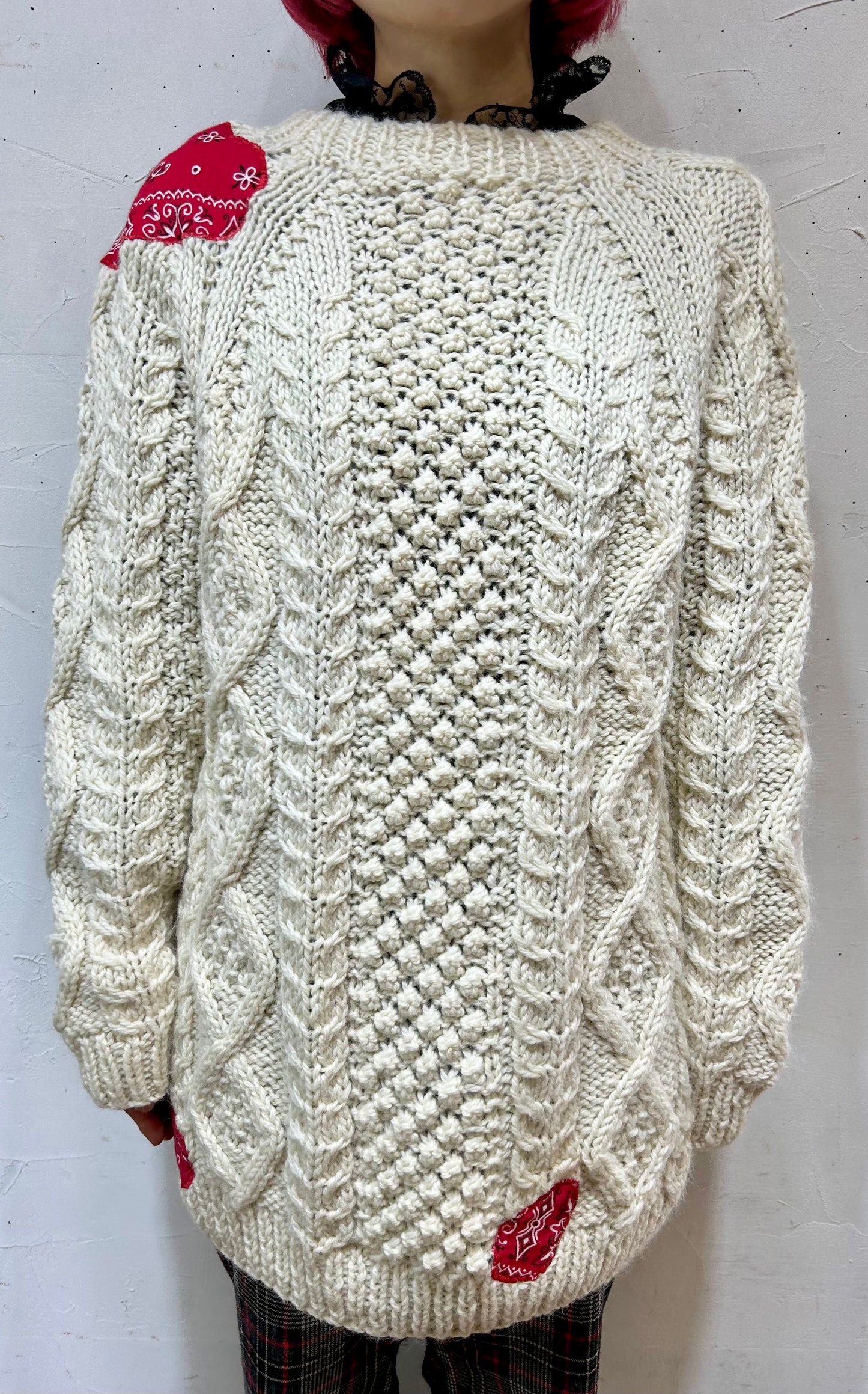 Vintage Bandanna Patch Aran Knit Sweater 〜Amy Nina 〜 [K25637]