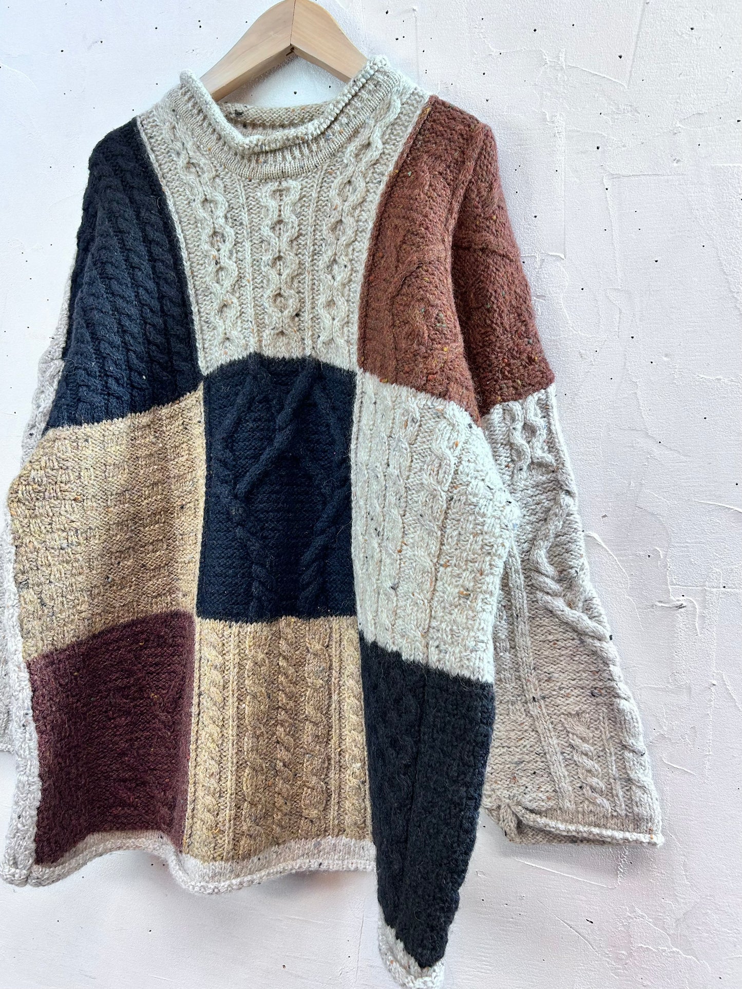 Vintage Patchwork Aran Knit Sweater [L29132]