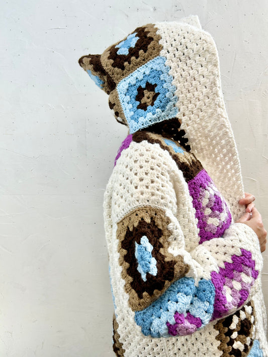 Vintage Granny Square Knit Cardigan [J28690]