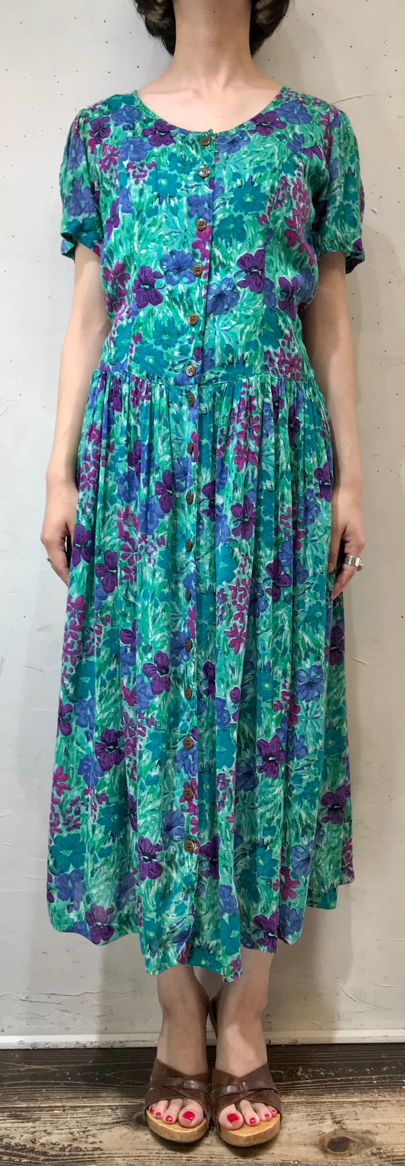 Vintage Flower Dress MADE IN INDIA [F16736]