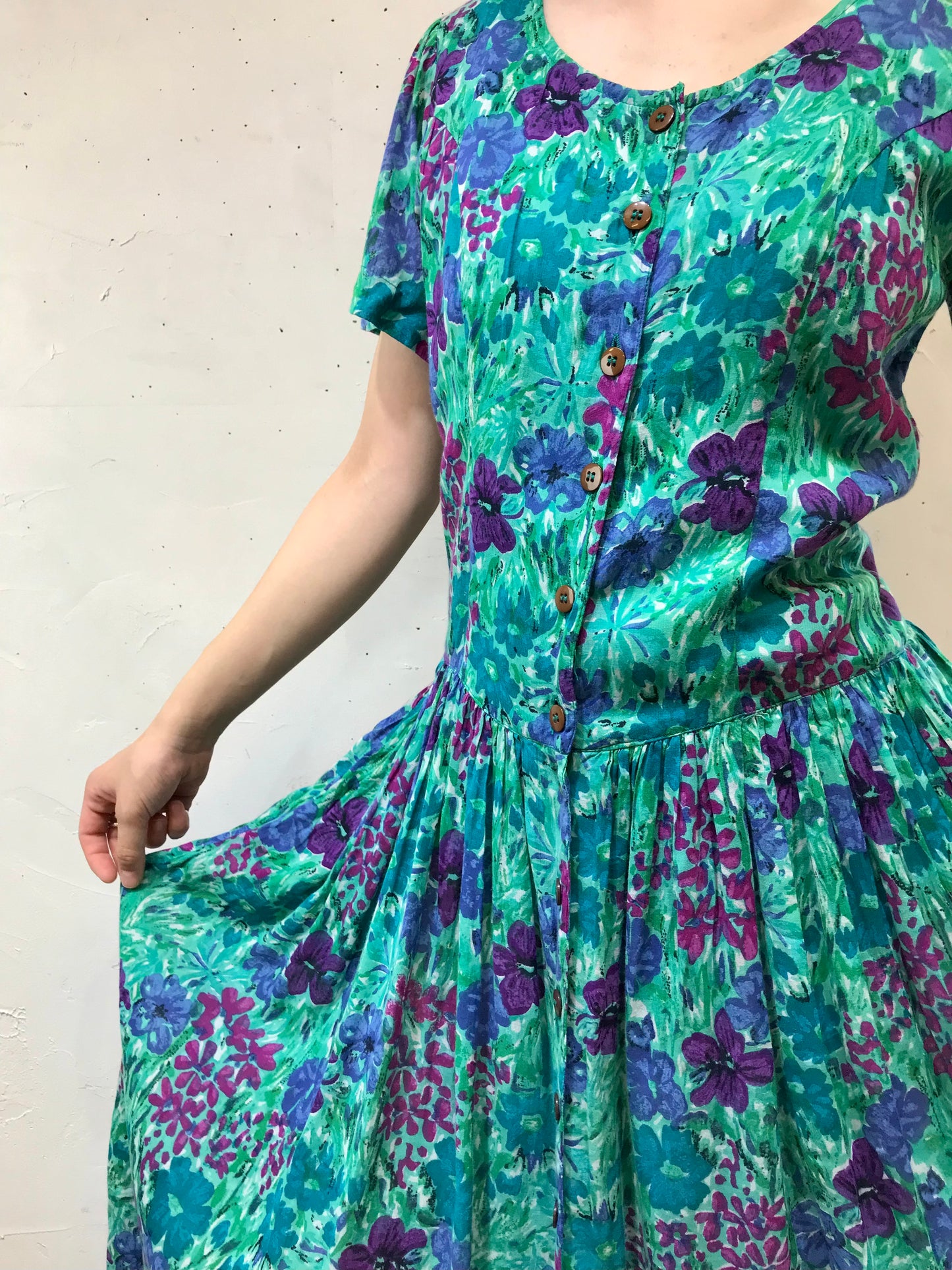 Vintage Flower Dress MADE IN INDIA [F16736]