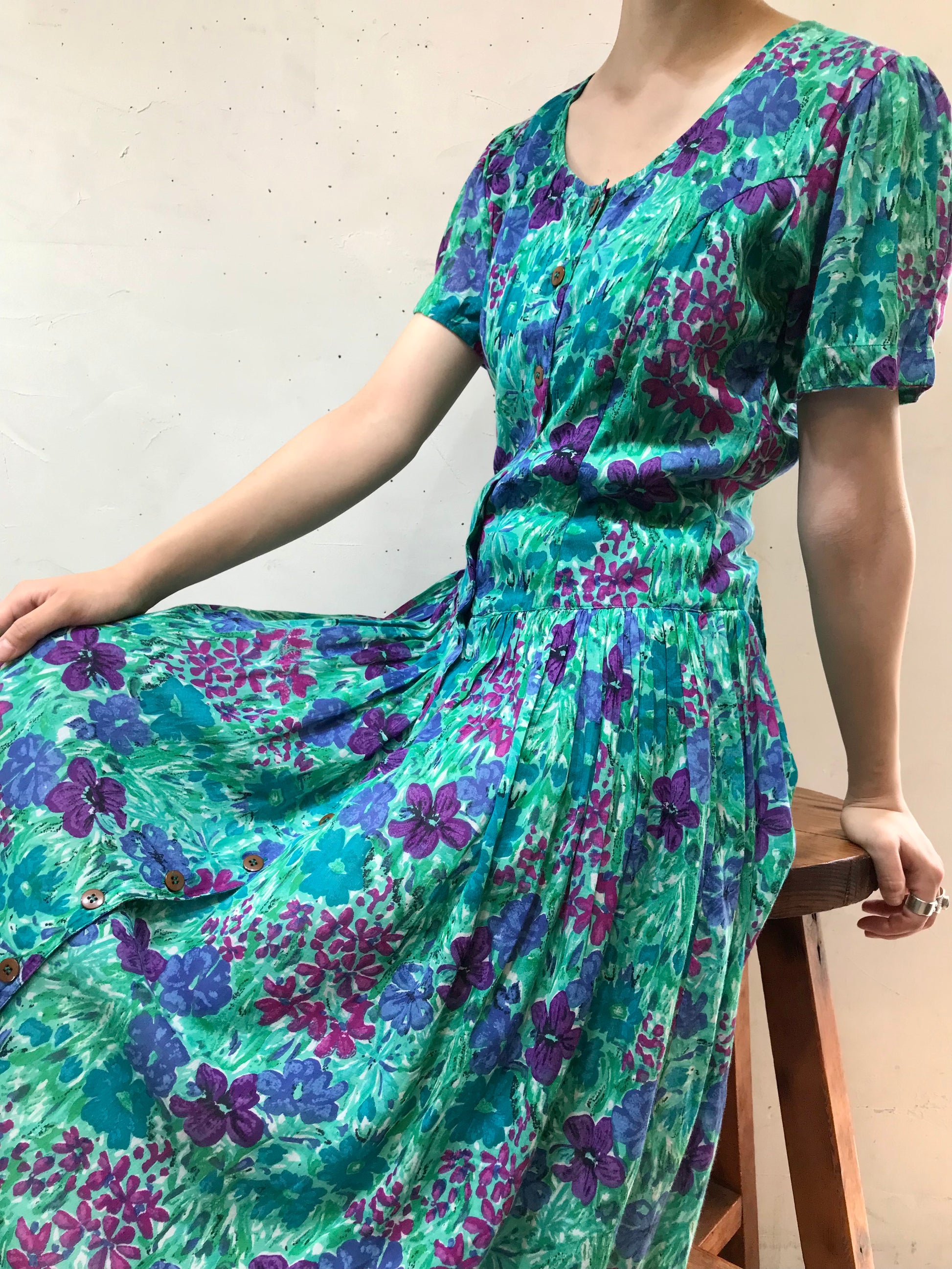 vintage green floral flower dress