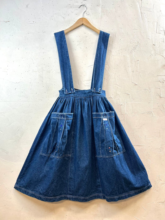 Vintage Denim Suspenders Custom Skirt  [E30220]