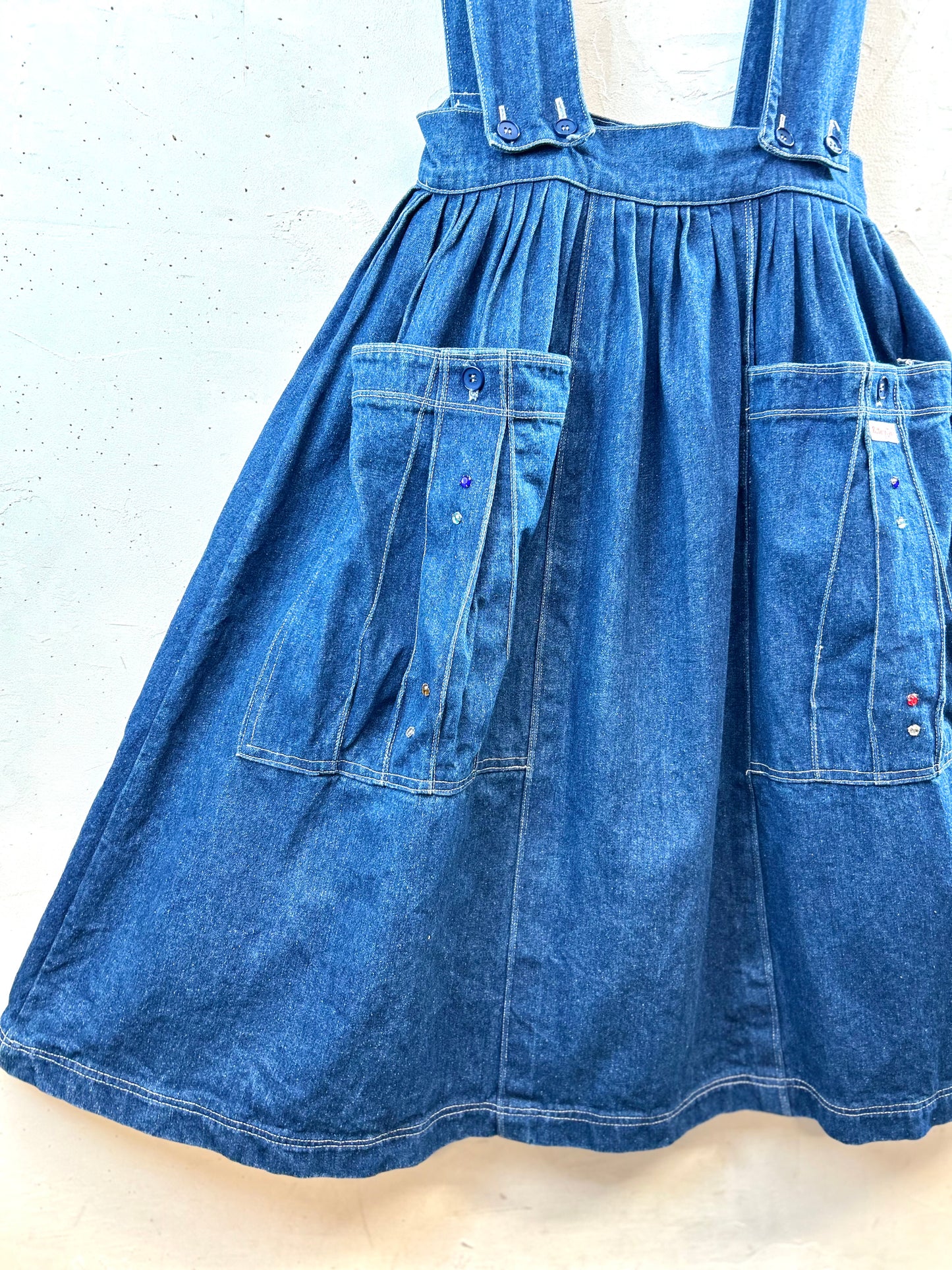 Vintage Denim Suspenders Custom Skirt  [E30220]