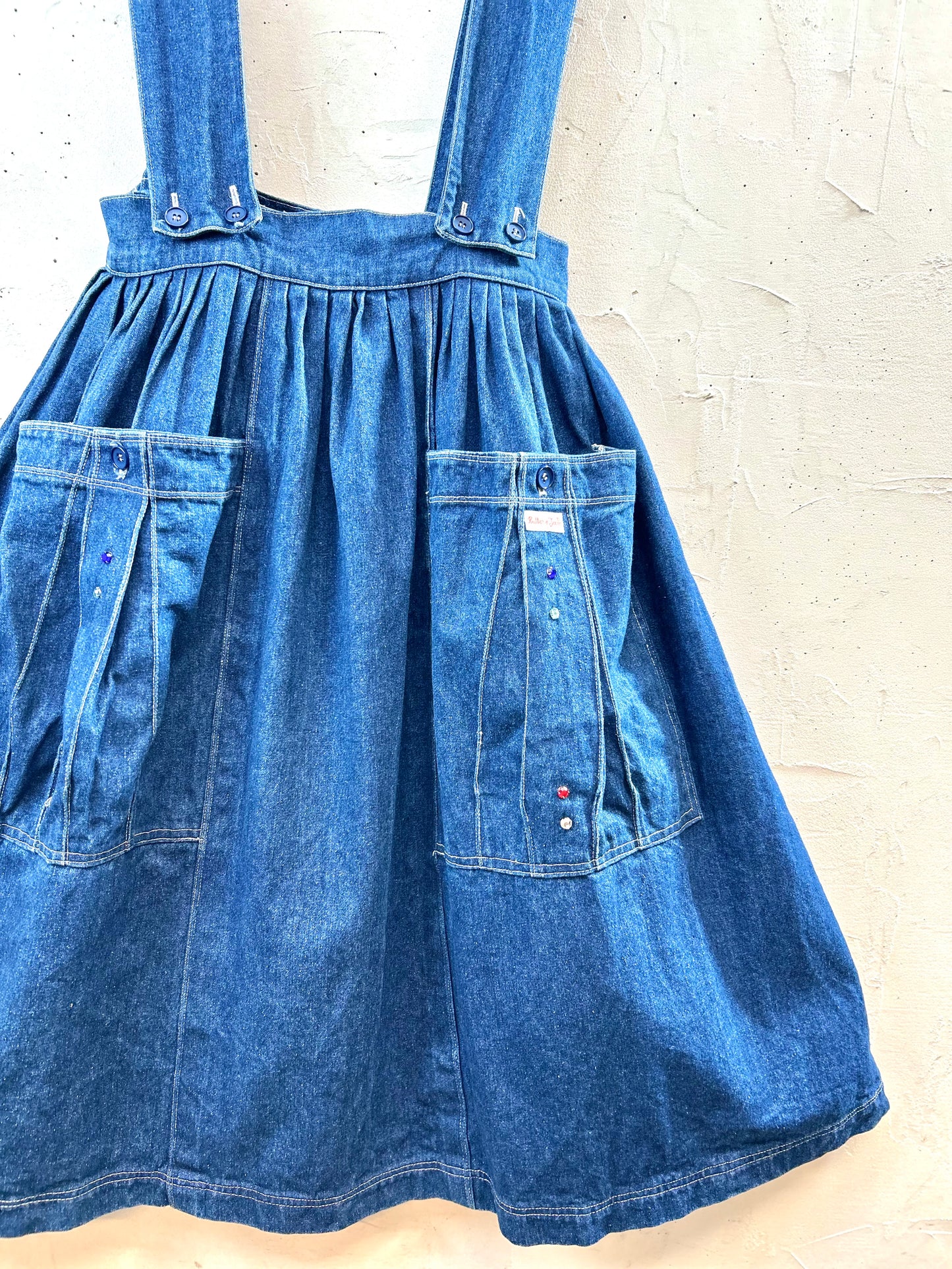 Vintage Denim Suspenders Custom Skirt  [E30220]