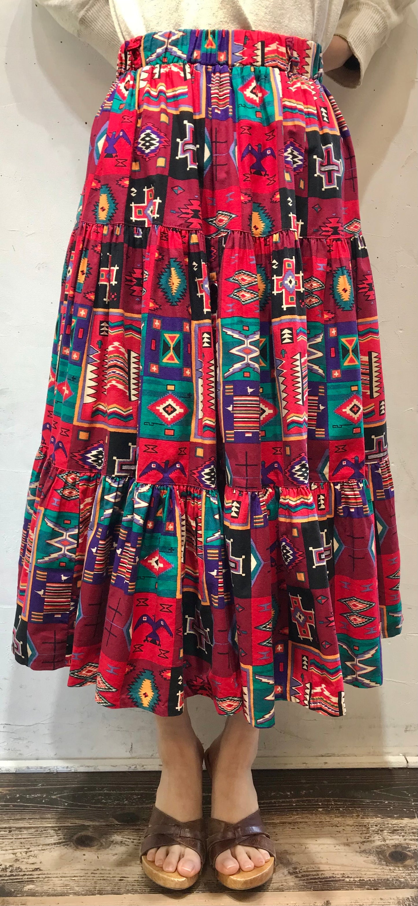 Vintage Cotton Tiered Skirt MADE IN USA [A26015]