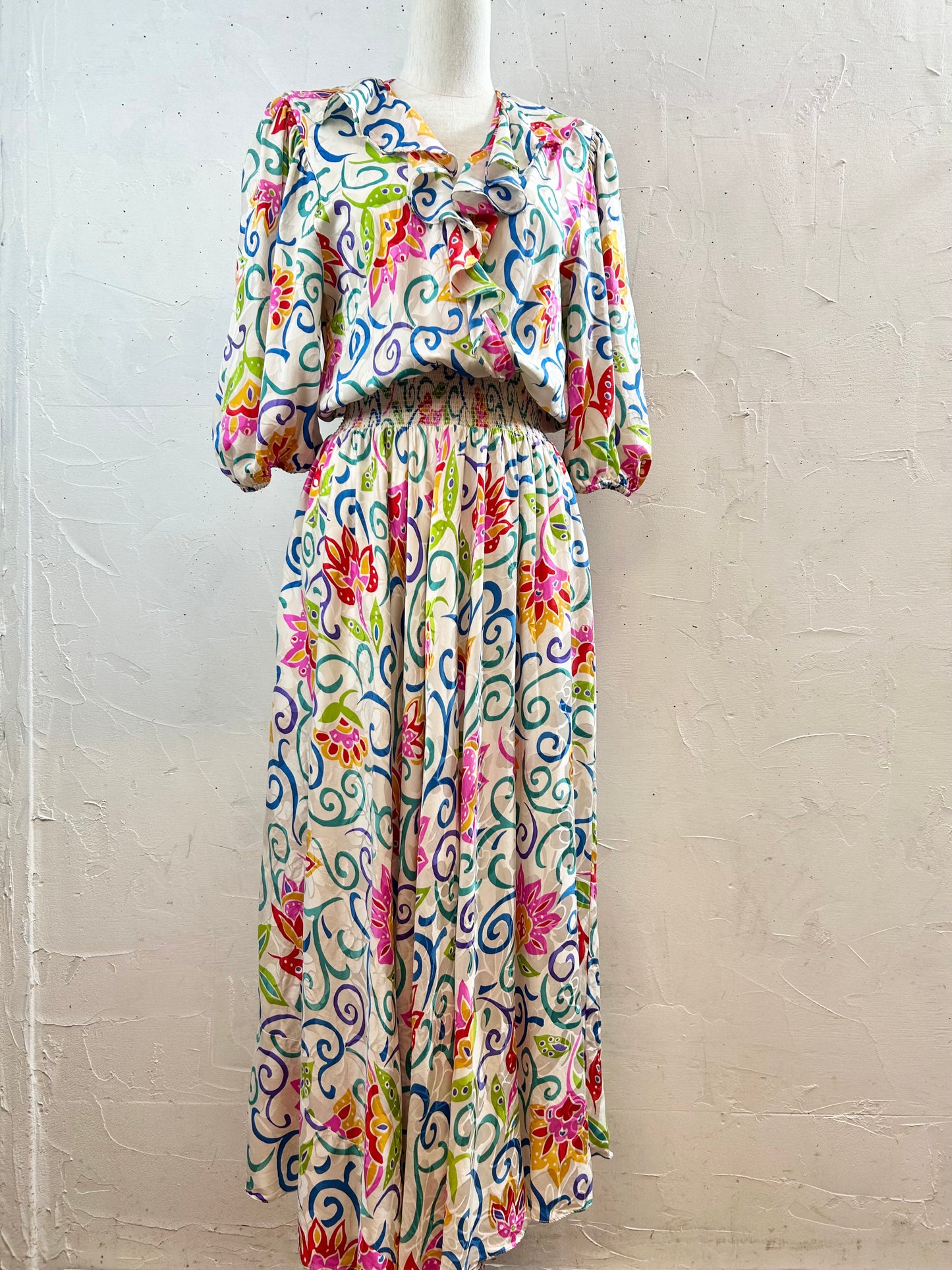 ’80s Vintage Ruffle Dress 〜Adrianna Papell〜 [D30022]