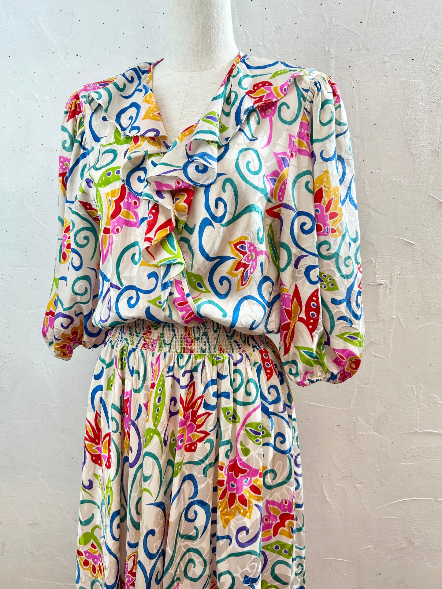 ’80s Vintage Ruffle Dress 〜Adrianna Papell〜 [D30022]