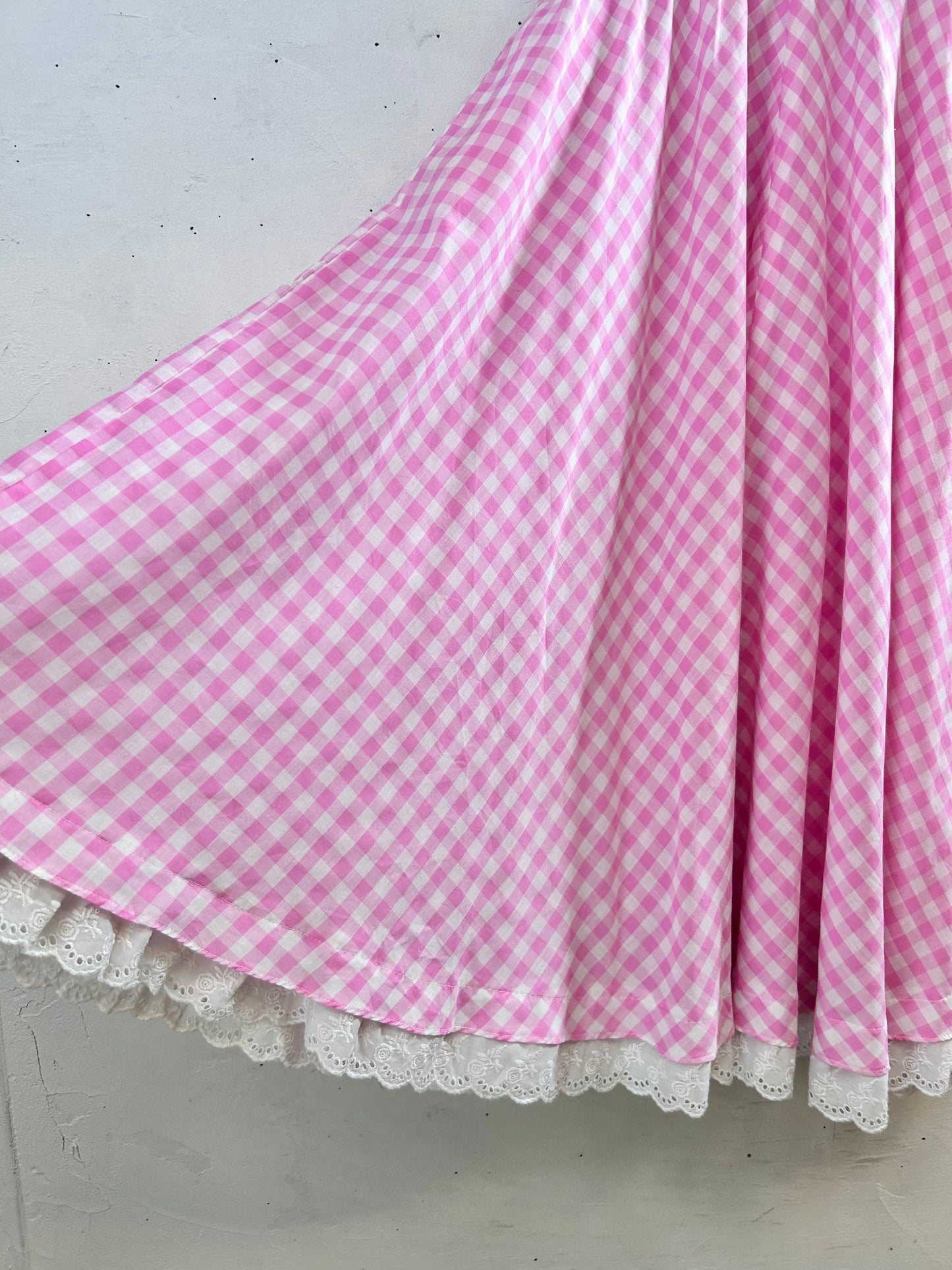 ‘70s Vintage Gingham Plaid Skirt [H28079]