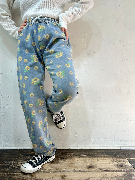 Vintage Sunflower Denim Pants [D26767]