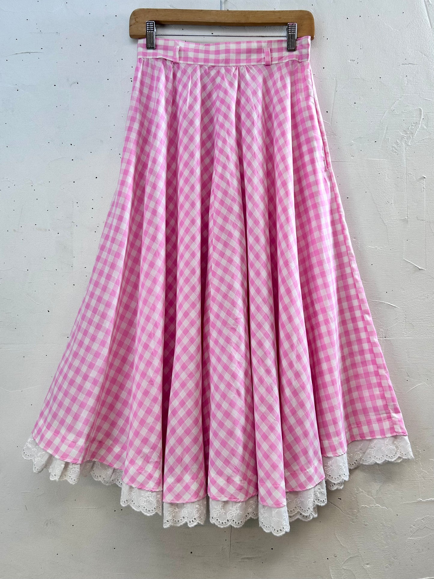 ‘70s Vintage Gingham Plaid Skirt [H28079]