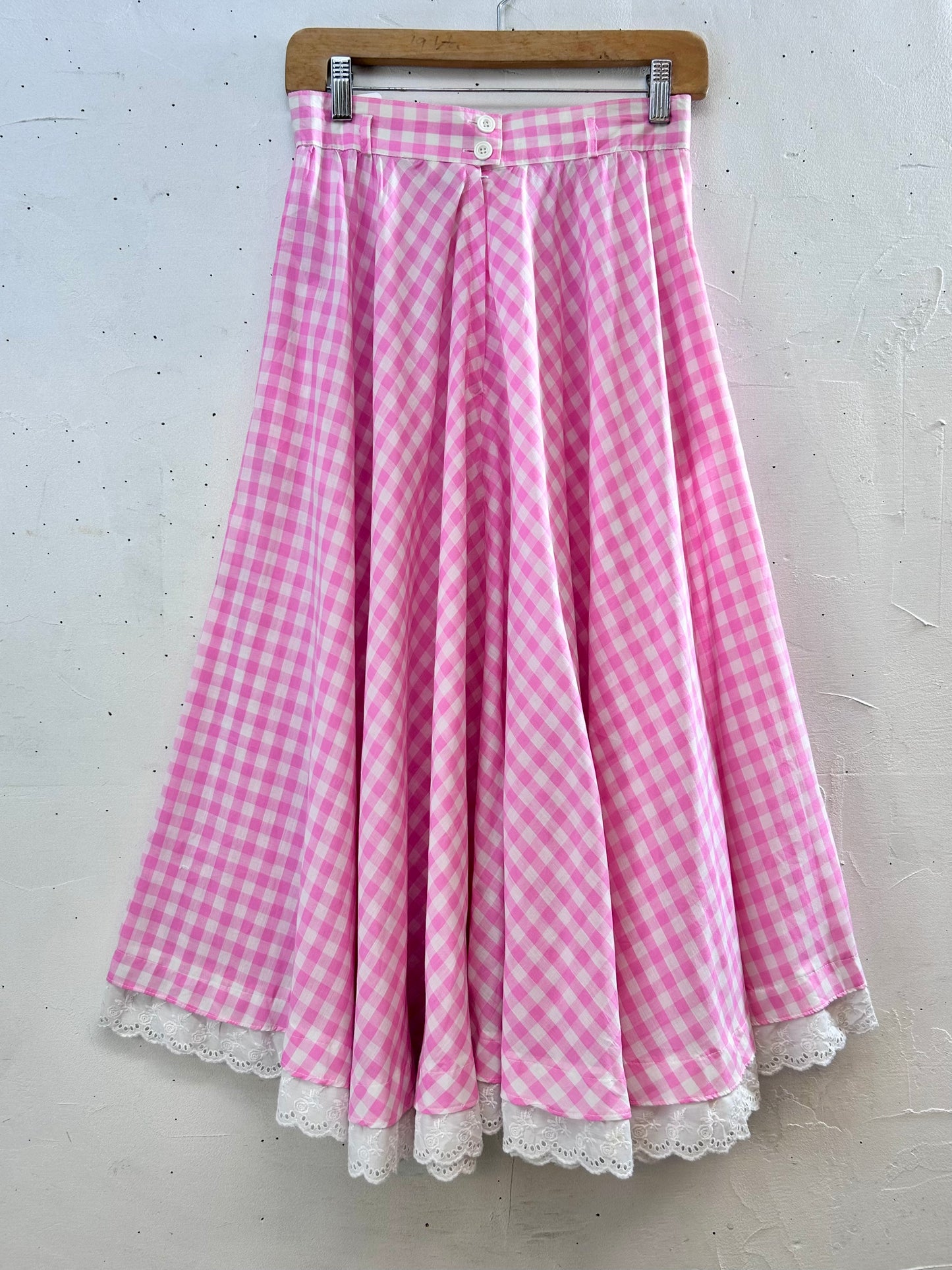 ‘70s Vintage Gingham Plaid Skirt [H28079]