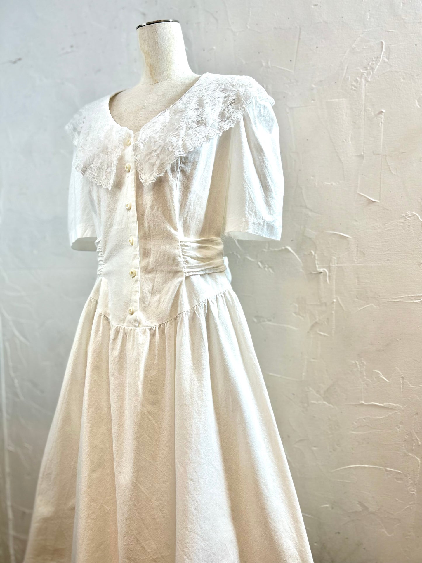 Vintage White Dress MADE IN USA[D30031]