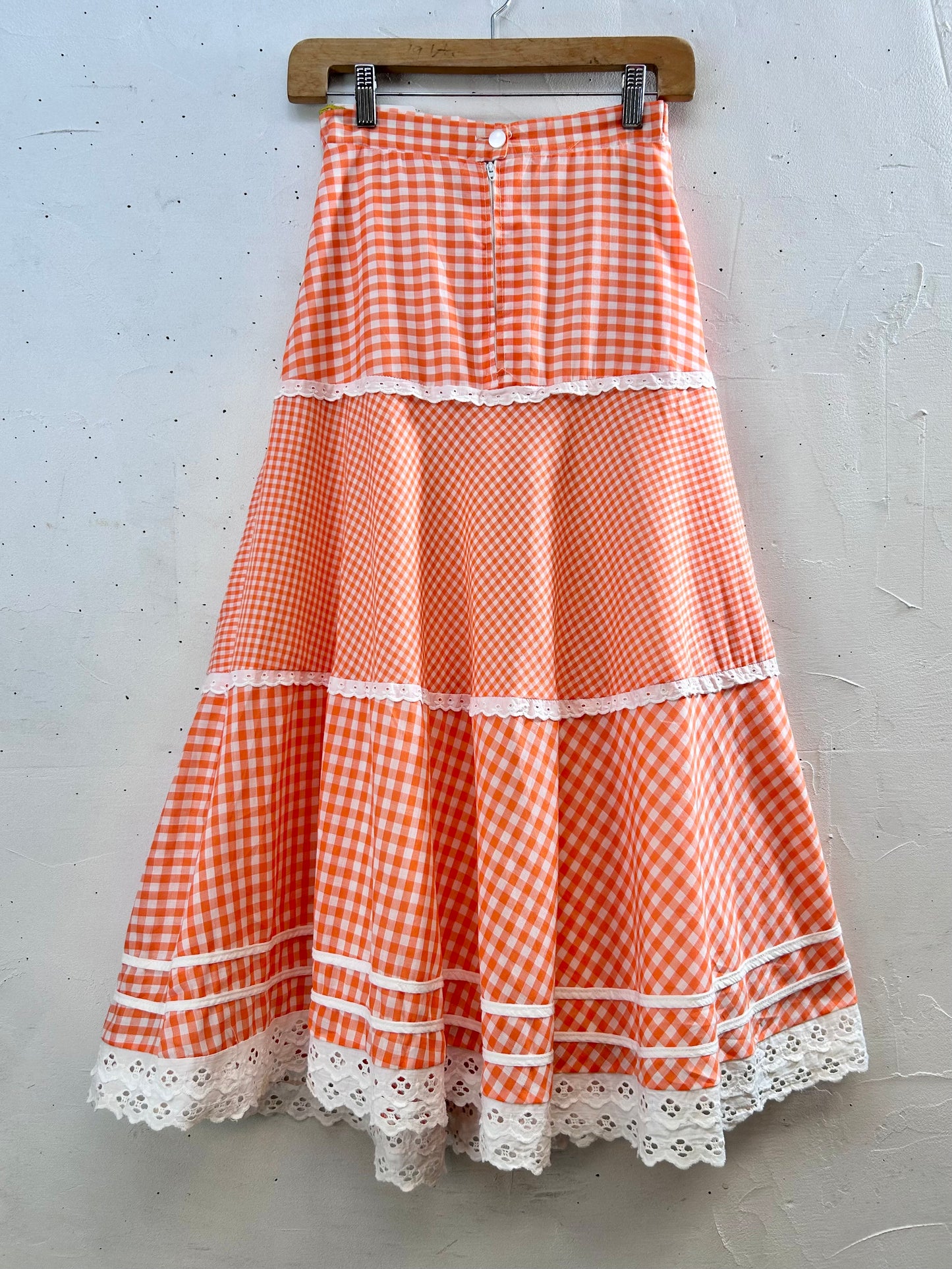 ‘70s Vintage Gingham Plaid Skirt [H28080]