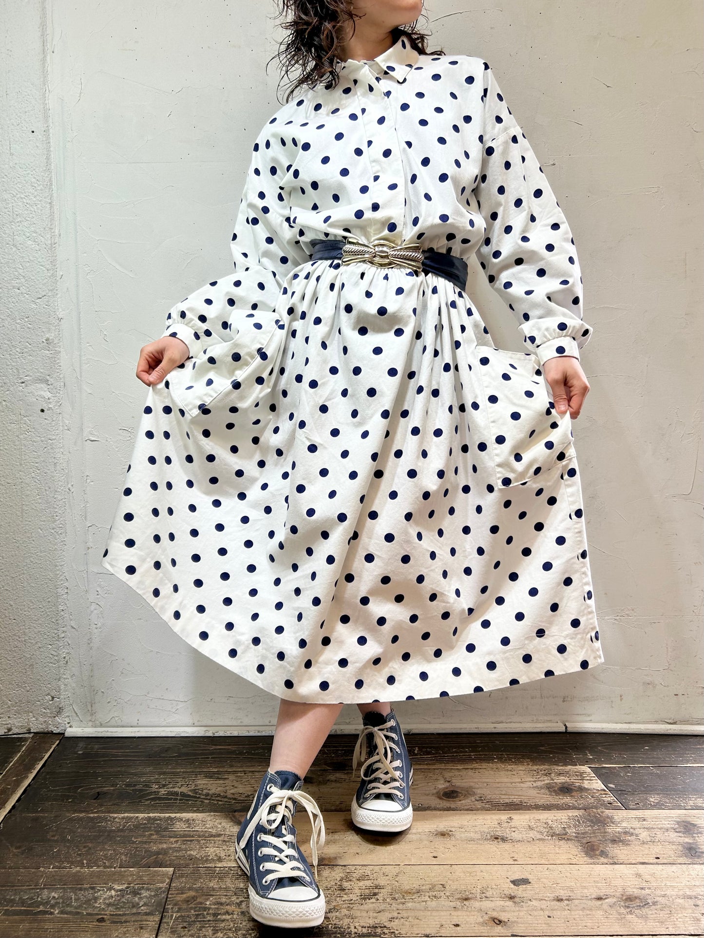 Vintage Dot Pattern Dress MADE IN USA [C26594]