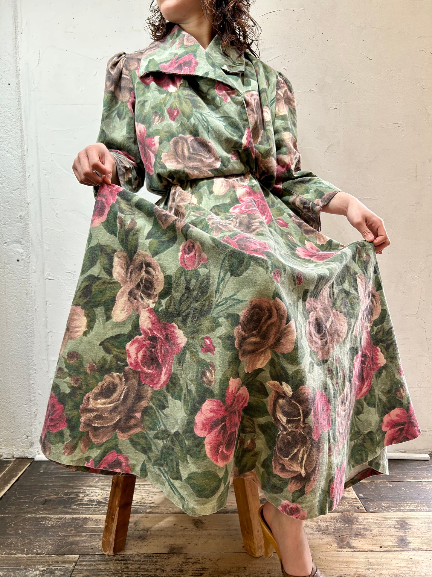 Vintage Flower Dress MADE IN USA [C26598]