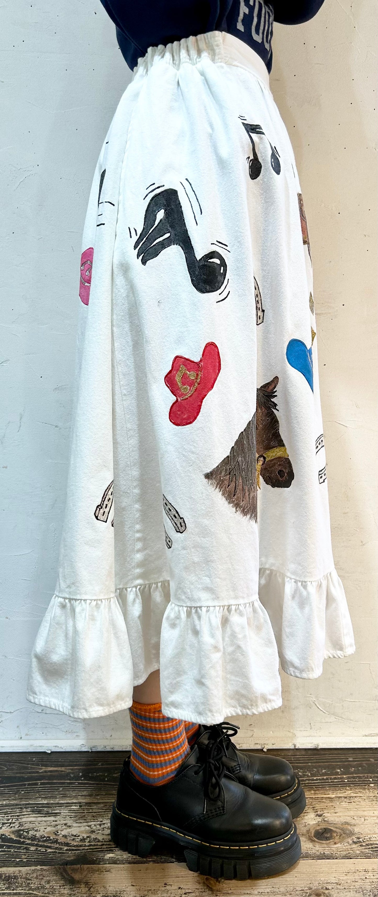 '70s-'80s Vintage Hand Painted Skirt [J25374]