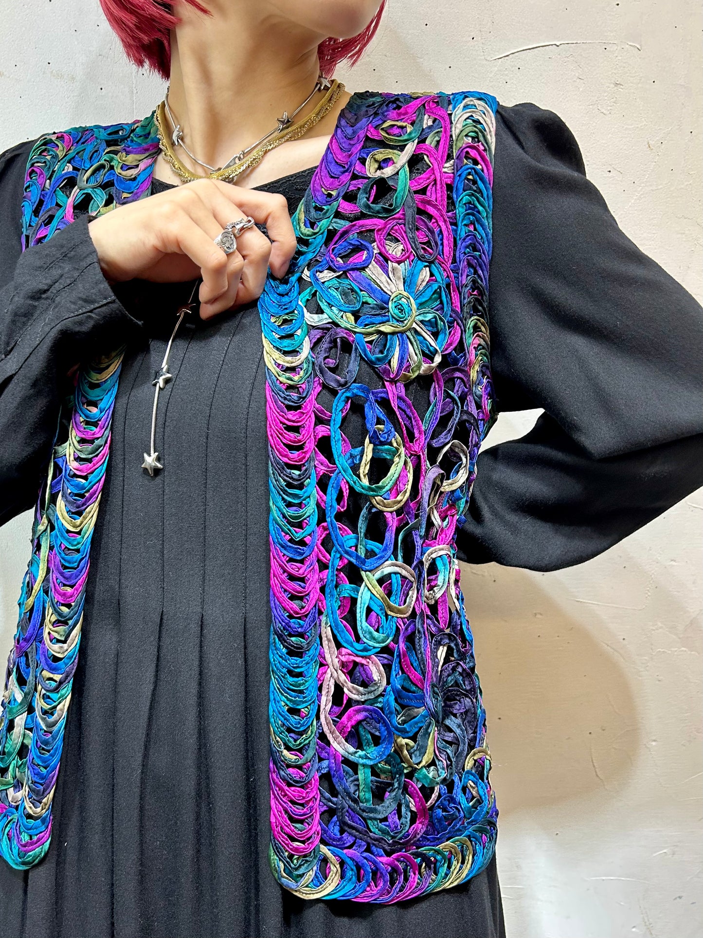 Vintage Cord Embroidery Vest 〜CHICO'S〜 [K25668]