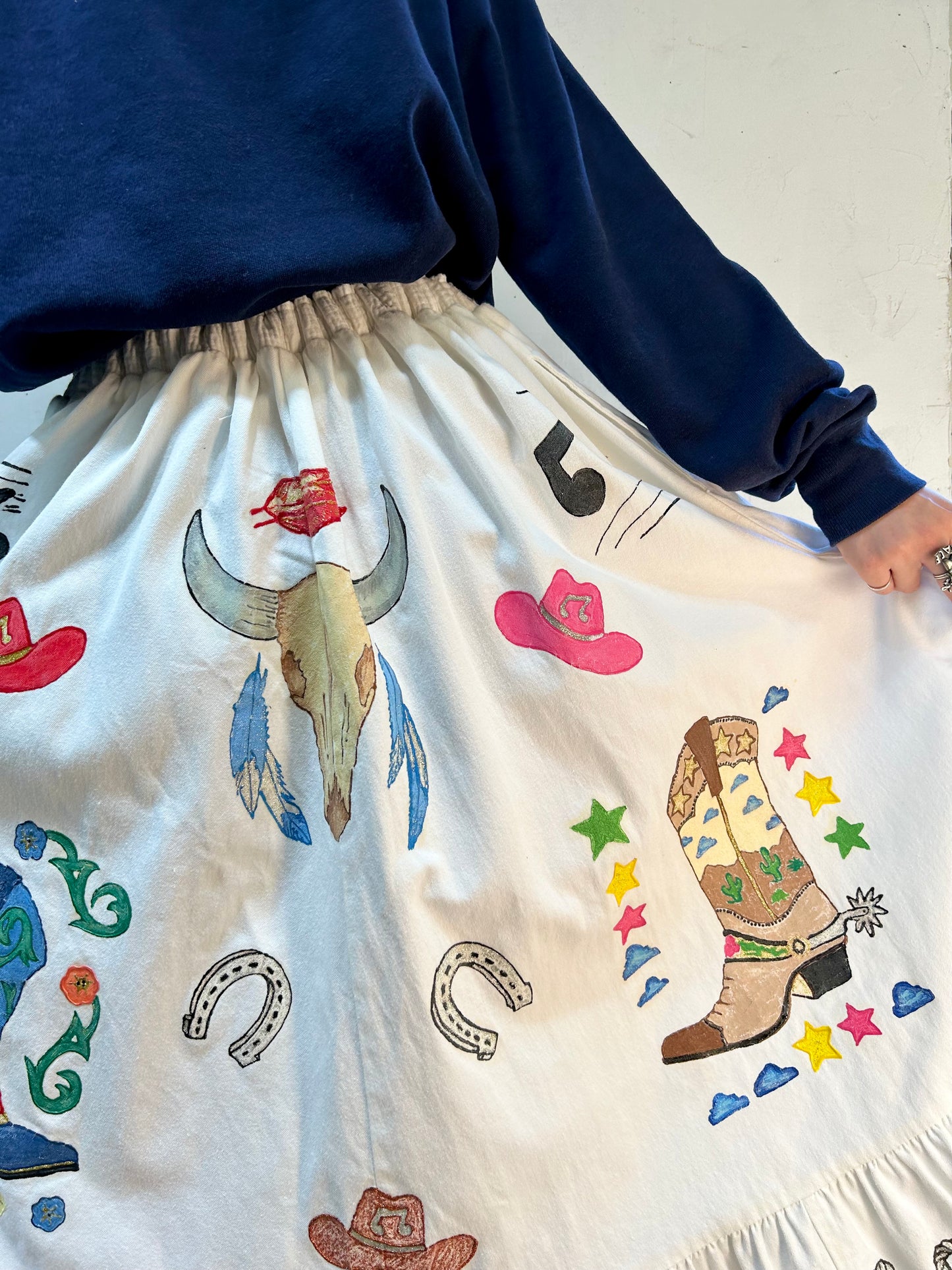 '70s-'80s Vintage Hand Painted Skirt [J25374]