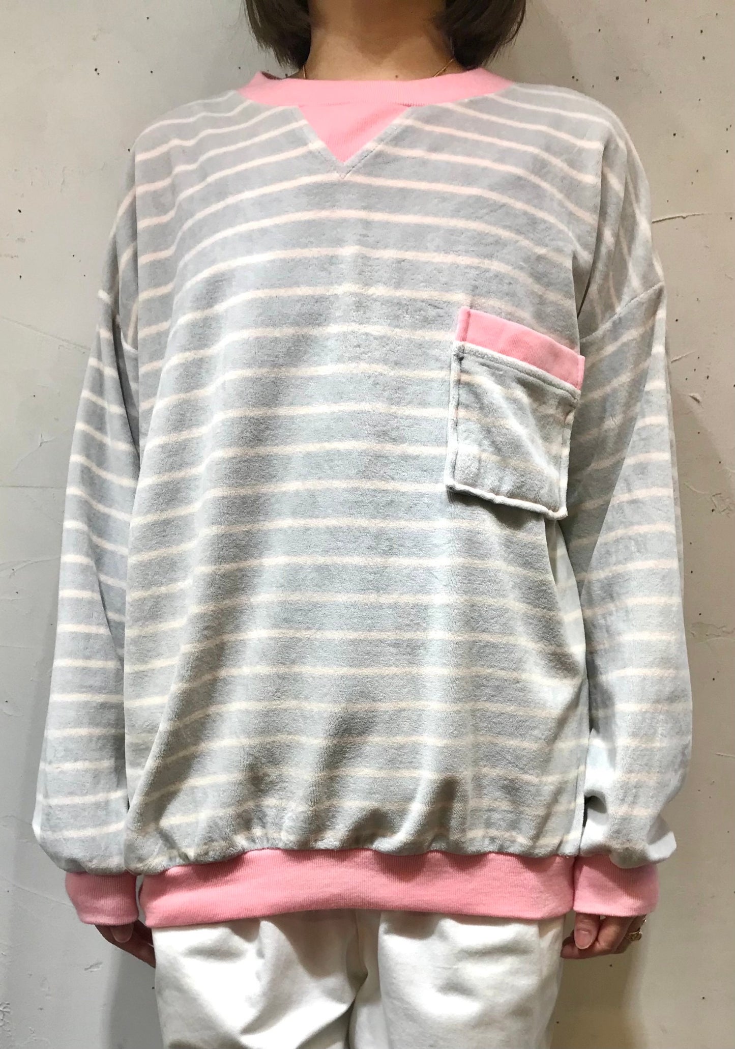 Vintage Velor Tops Pink×Gray[A26106]