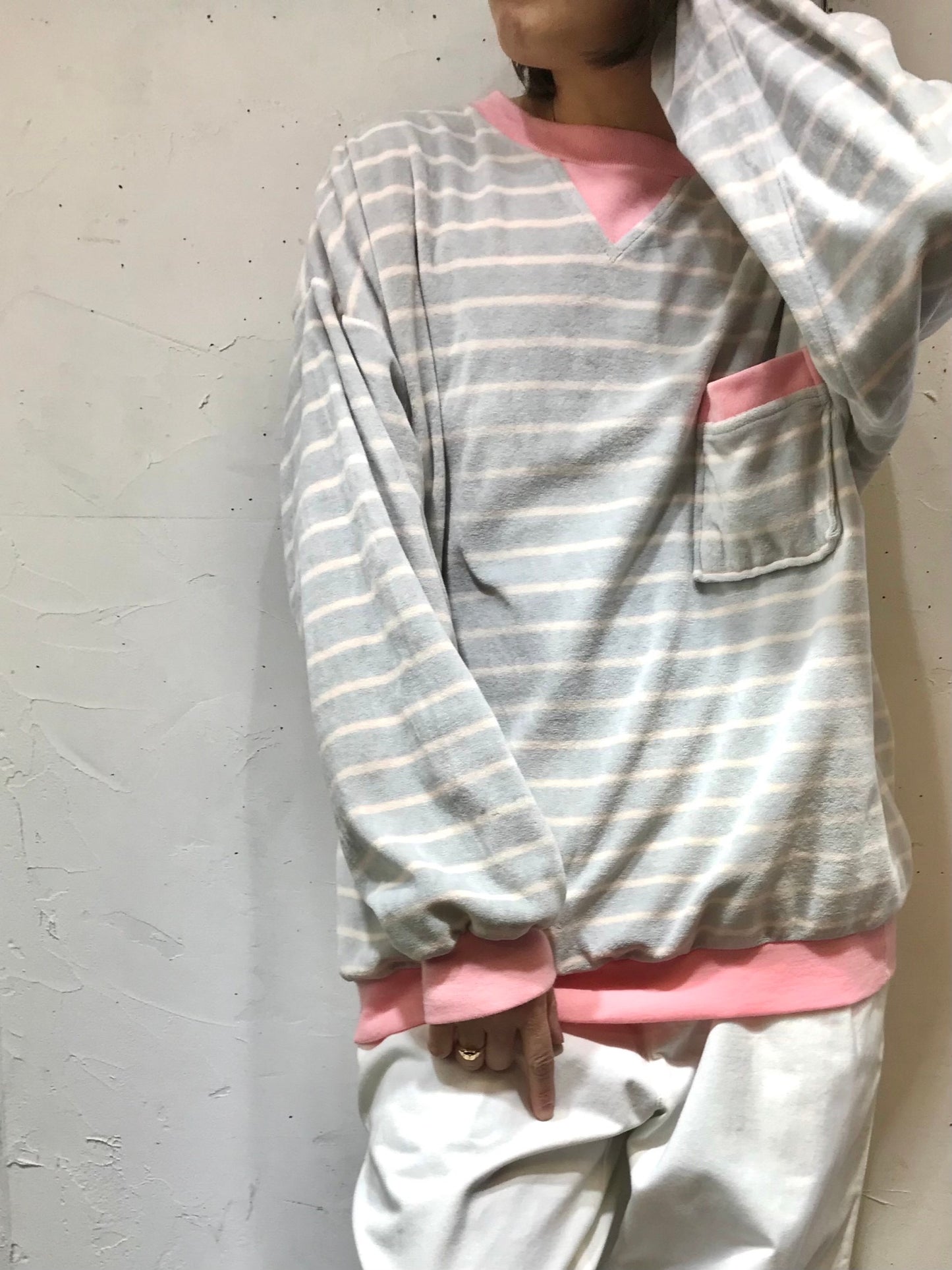 Vintage Velor Tops Pink×Gray[A26106]