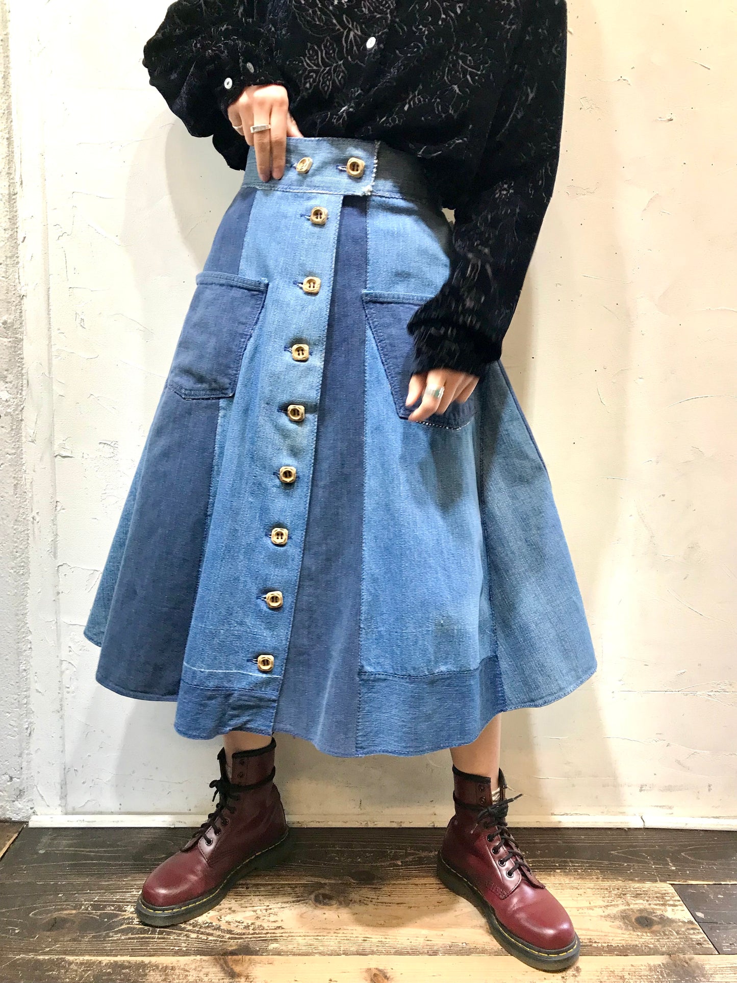 Vintage Denim Patchwork Skirt [L25810]