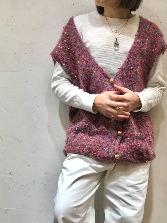 Vintage Mix Color Knit Vest [A26039]