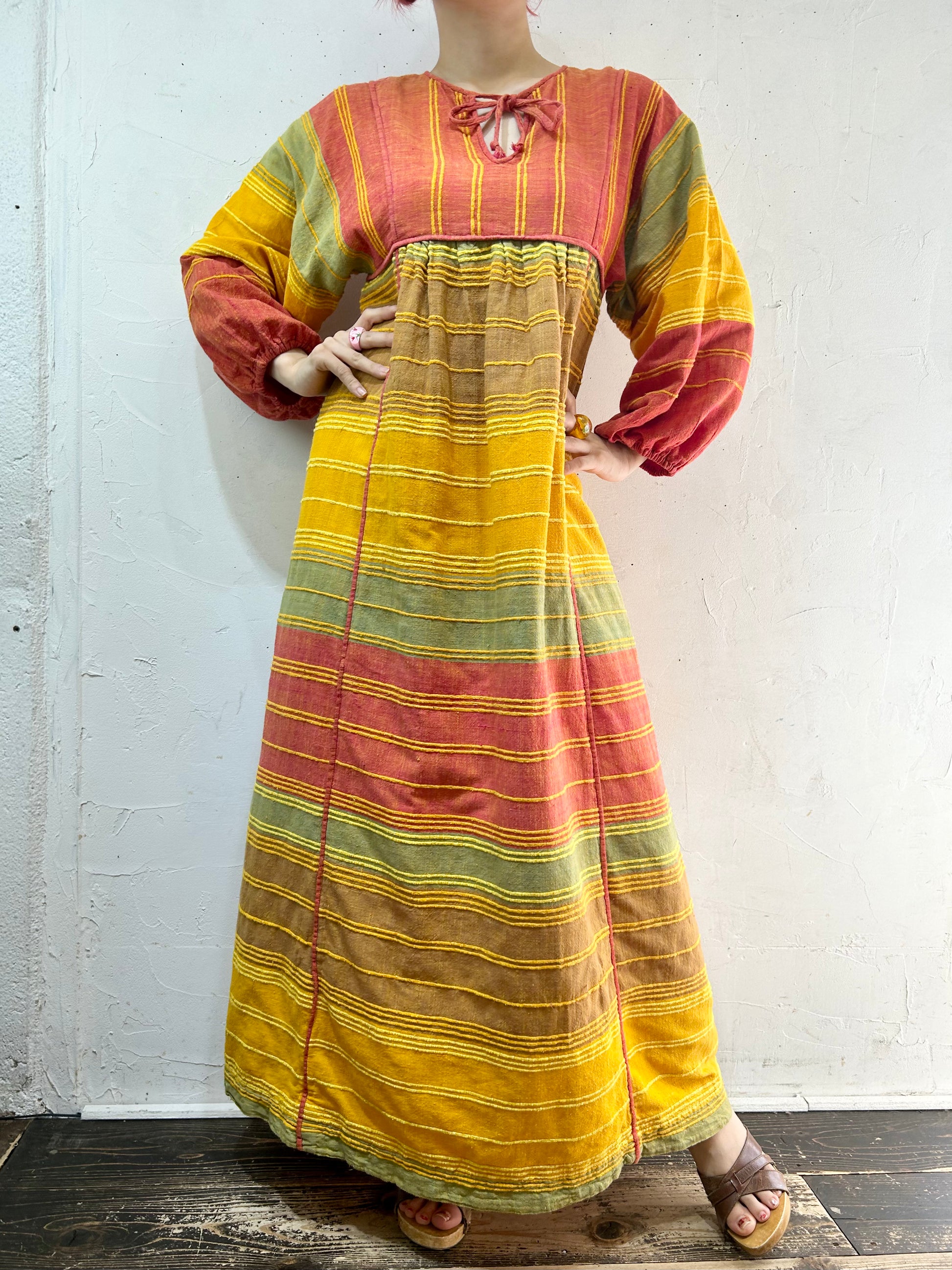‘60s-‘70s Vintage Indian Cotton Dress袖丈57cm