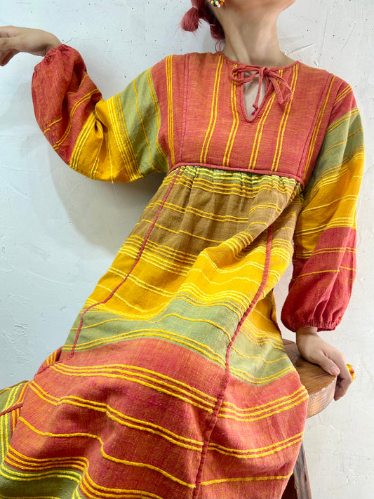 '60s-'70s Vintage Indian Cotton Dress 〜AJANTA〜 [I25021]