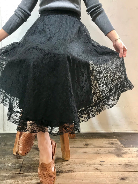 Vintage Black Lace Skirt [B26123]