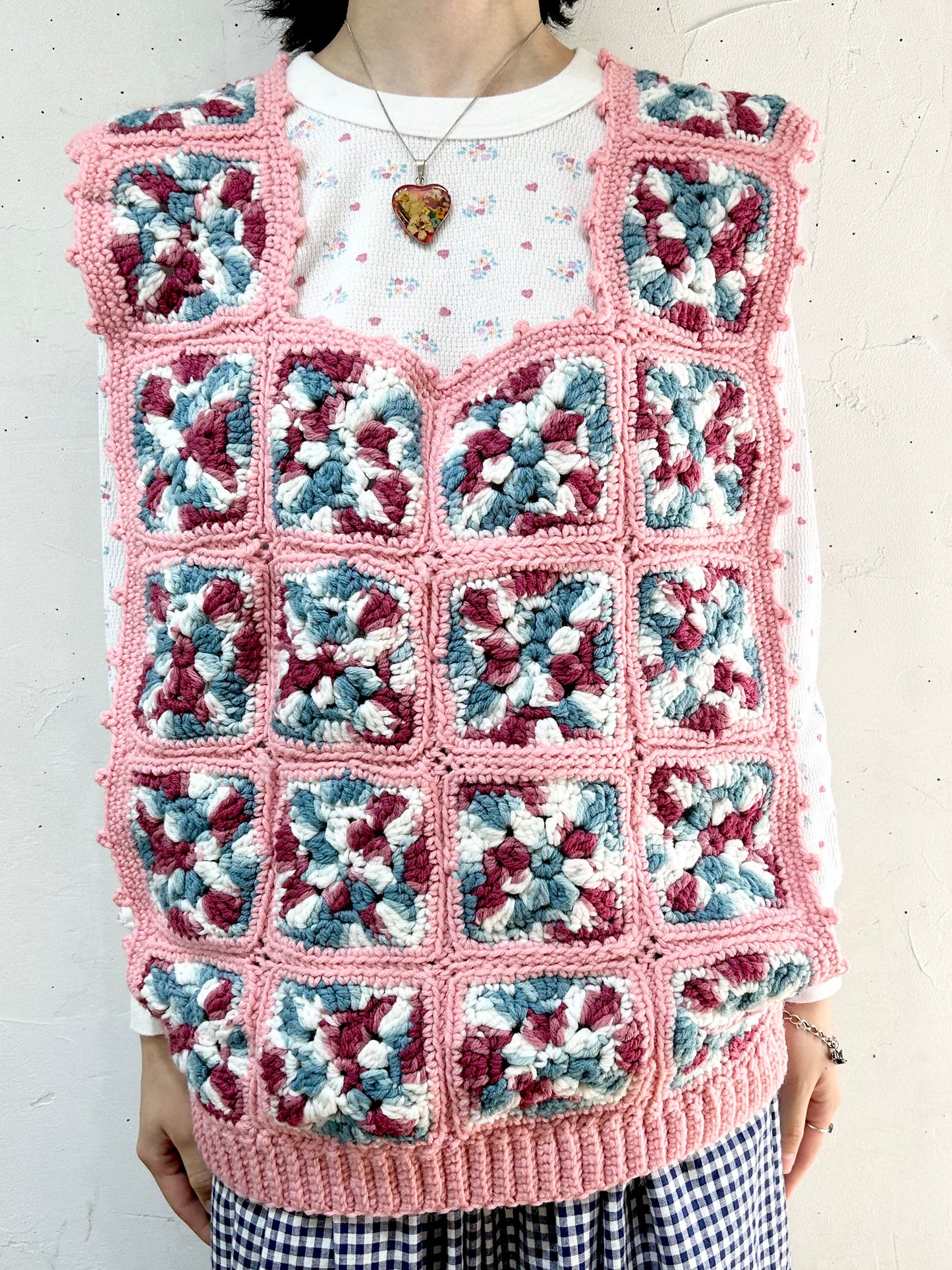 Vintage Granny Square Knit Vest [I25026]