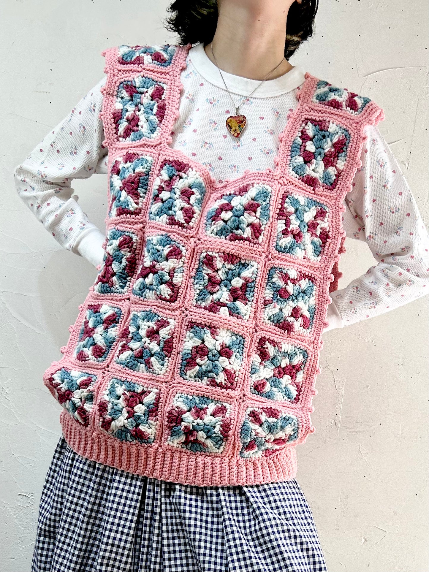 Vintage Granny Square Knit Vest [I25026]