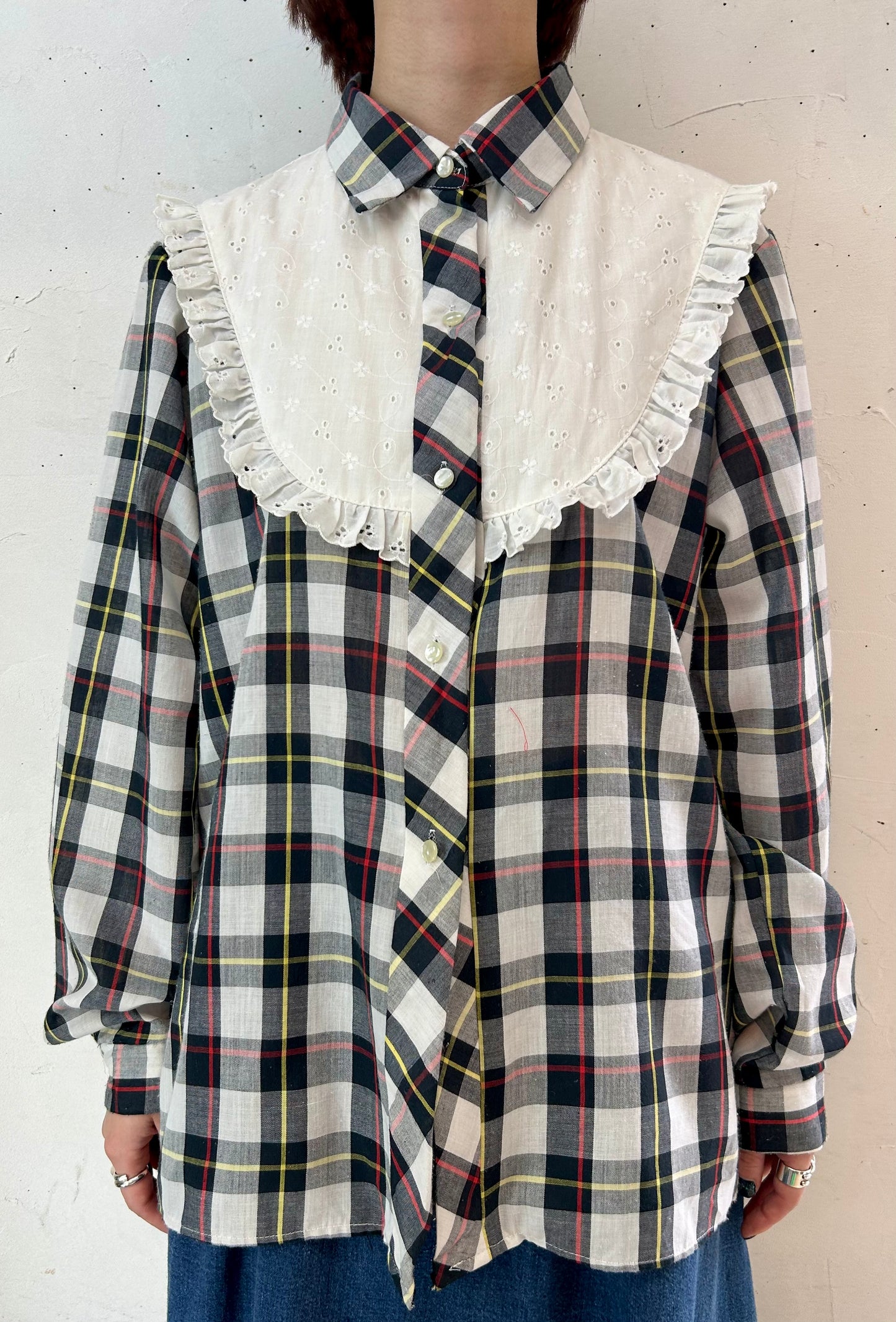 Vintage Plaid Blouse MADE IN USA [E27197]