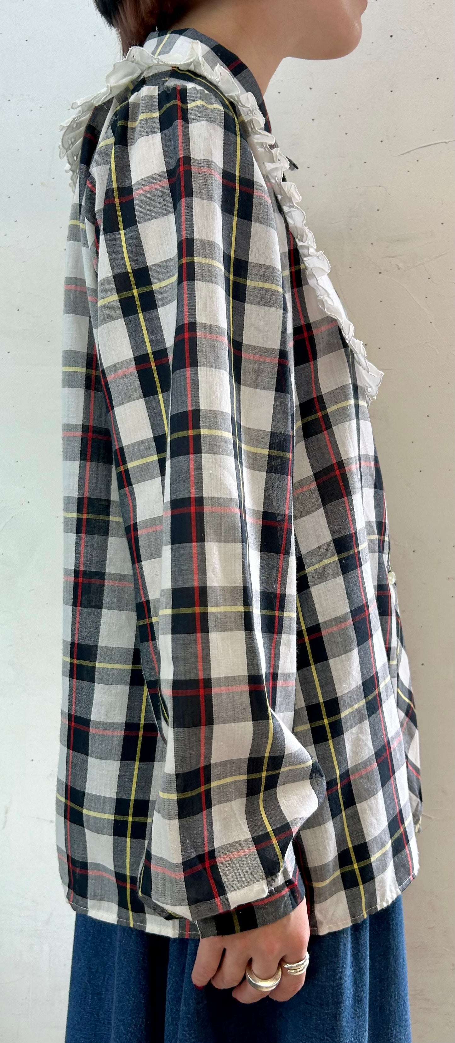 Vintage Plaid Blouse MADE IN USA [E27197]