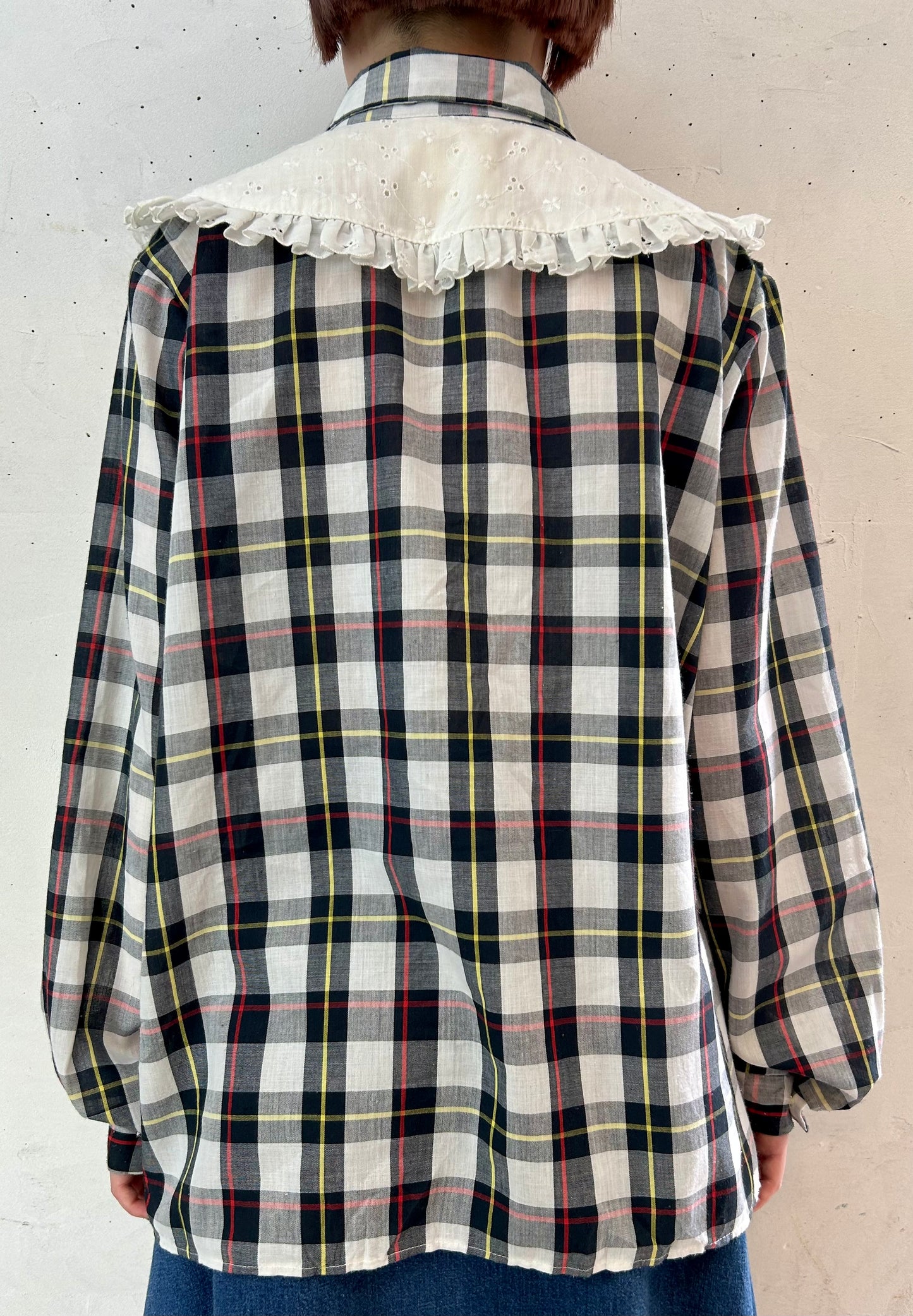 Vintage Plaid Blouse MADE IN USA [E27197]