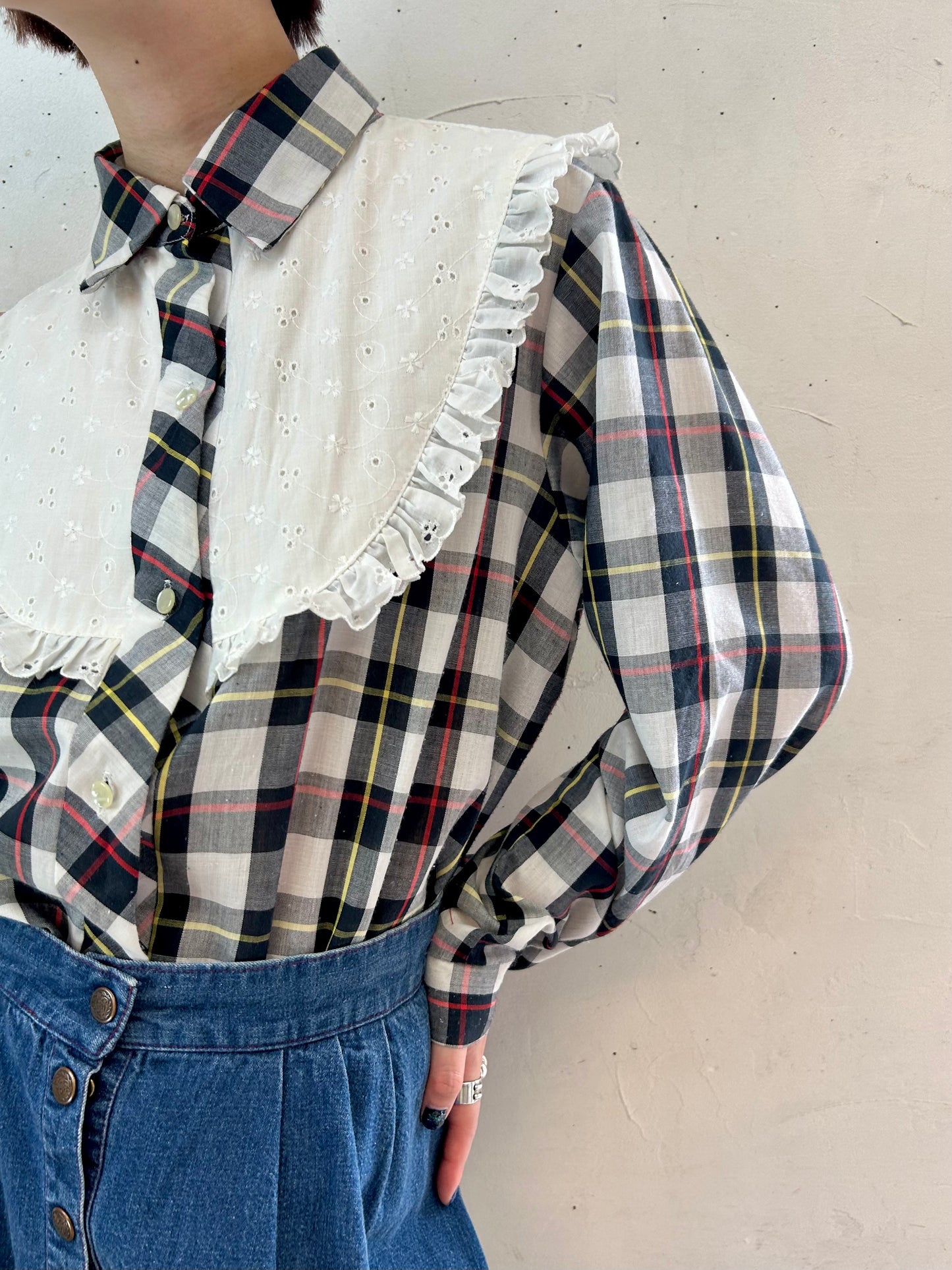 Vintage Plaid Blouse MADE IN USA [E27197]