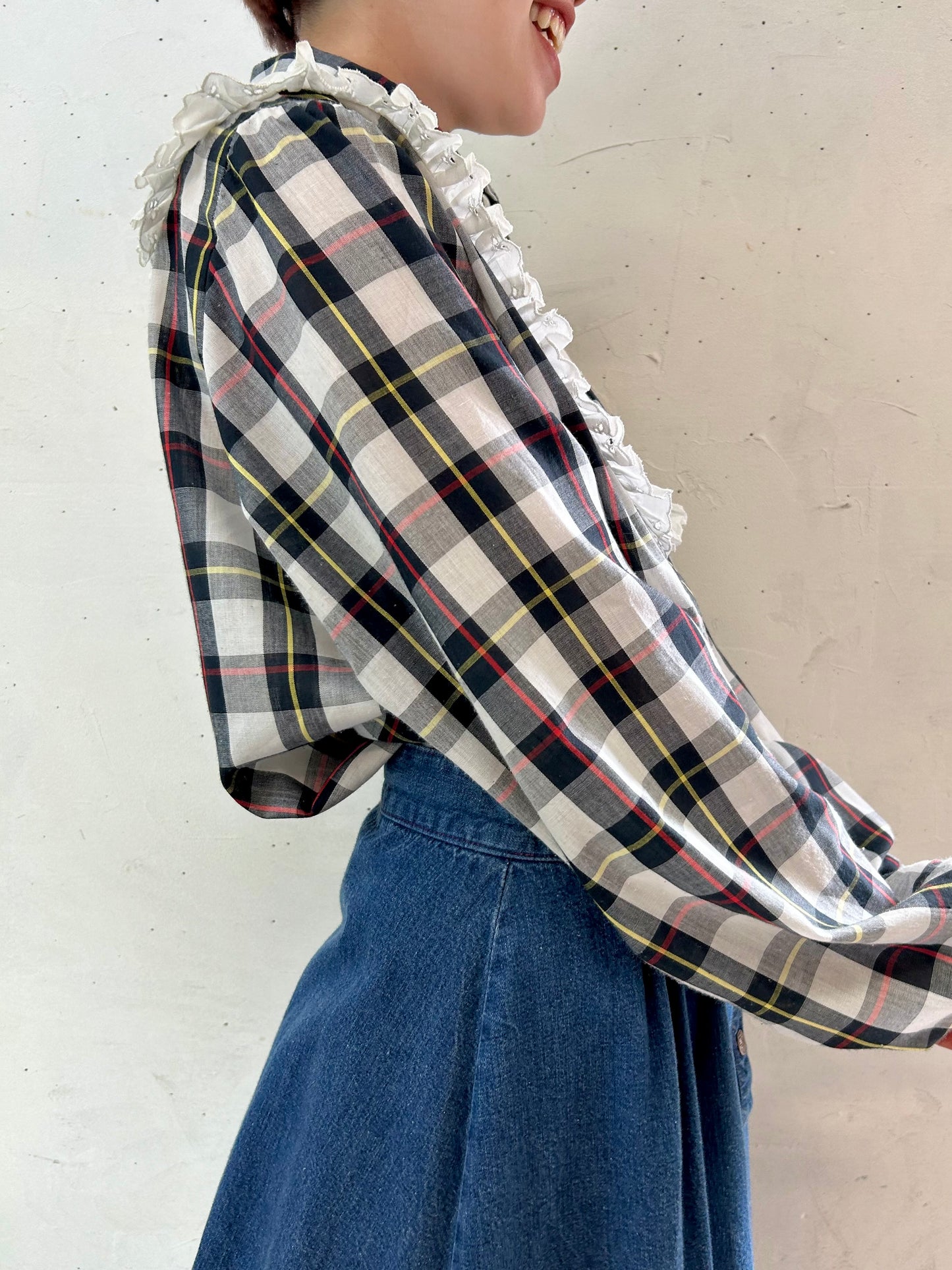 Vintage Plaid Blouse MADE IN USA [E27197]