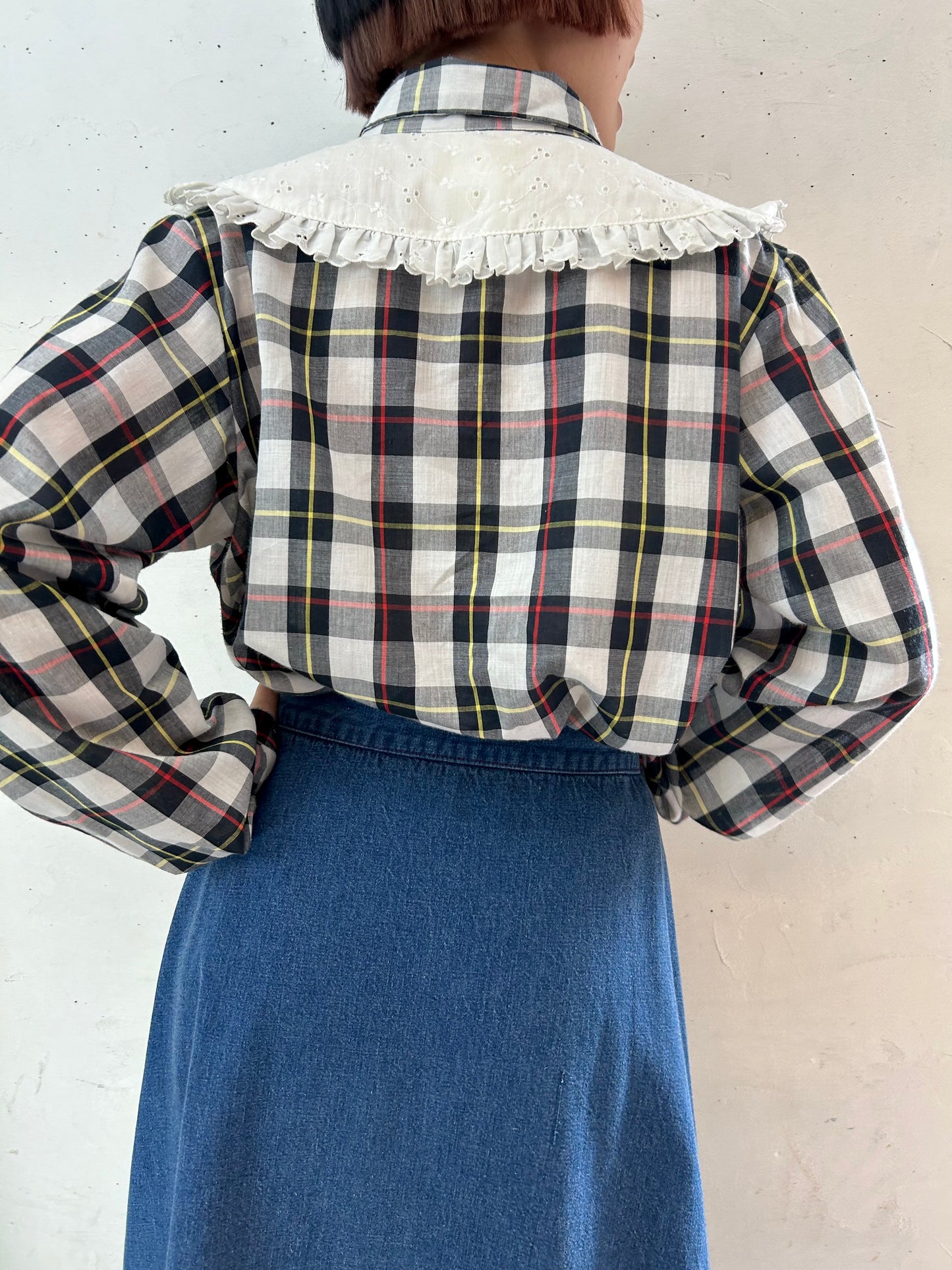 Vintage Plaid Blouse MADE IN USA [E27197]