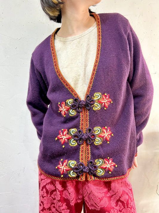 Vintage Hand Embroidered Knit Cardigan  [J25390]