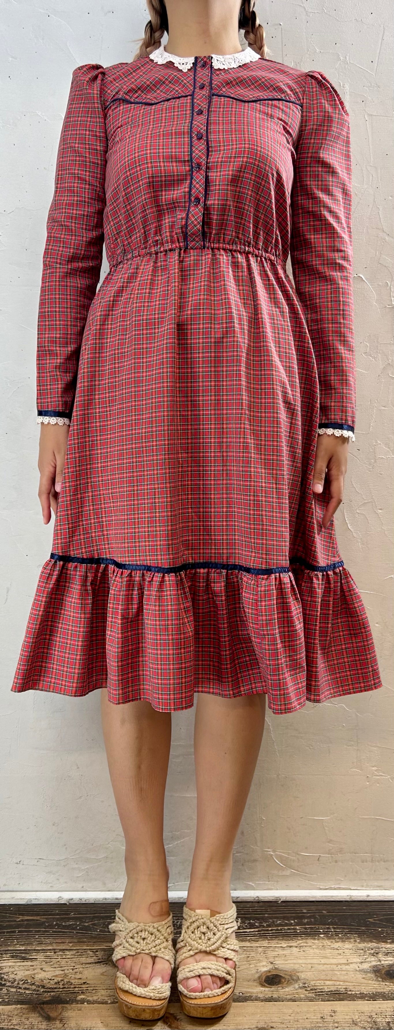 '70s Vintage Plaid Dress 〜Candy Jones〜 [G27942]