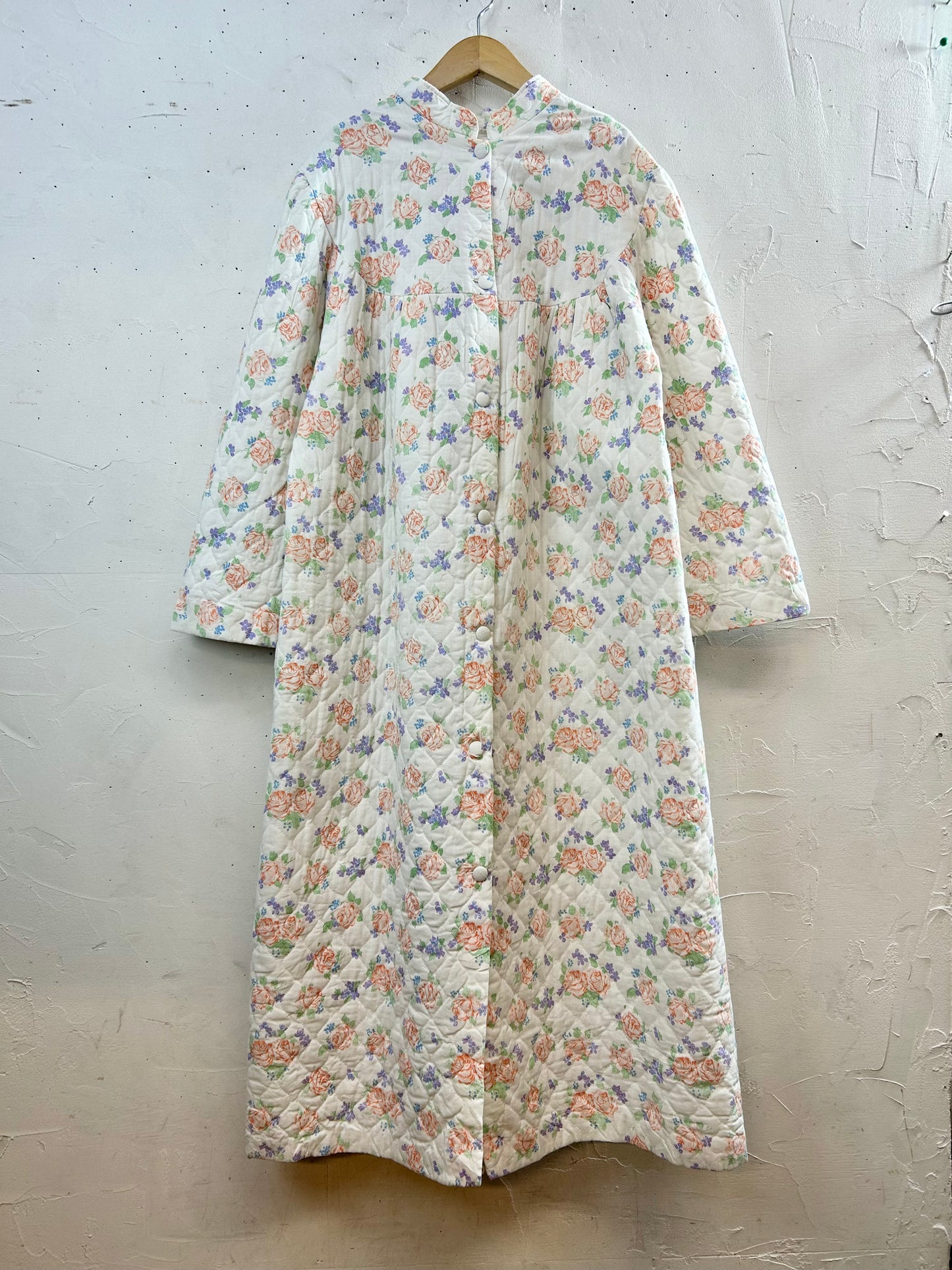 ’70s Vintage Quilting Gown FABRIQUE EN FRANCE [A29400]