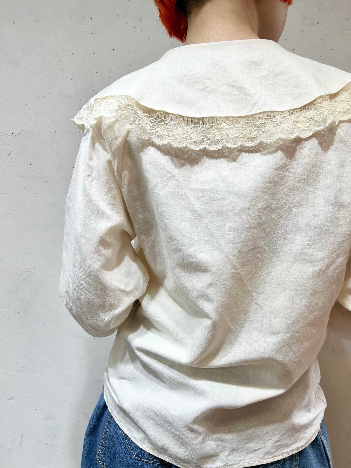 Vintage Big Collar Blouse MADE IN USA [B26281]