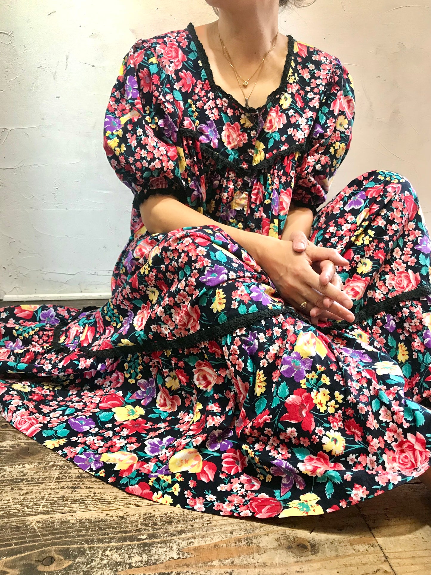 Vintage Indian Cotton Flower Dress [H24777]