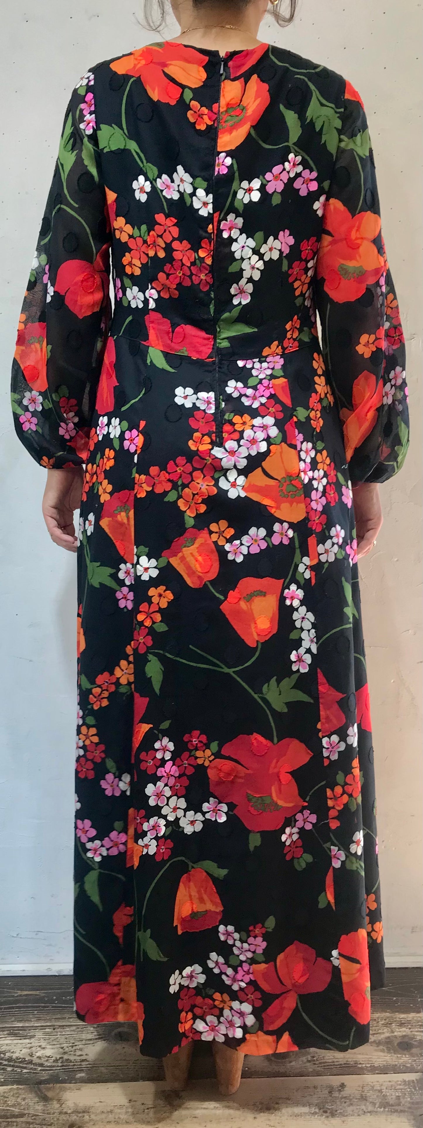 ’70s Vintage Flower Dress  [C19816]