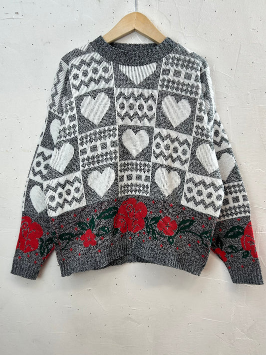 ’80s Vintage Fancy Knit Sweater MADE IN USA［L29193]