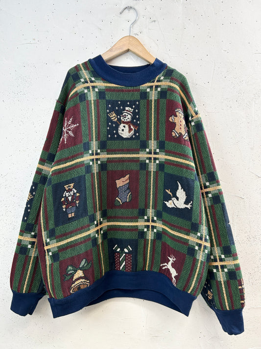 Vintage X'mas Rug Tops 〜SUGAR STREET WEAVERS 〜MADE IN USA〜 [J34353]
