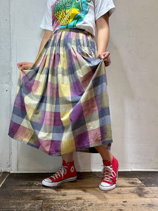 Vintage Plaid Cotton Skirt [C26613]