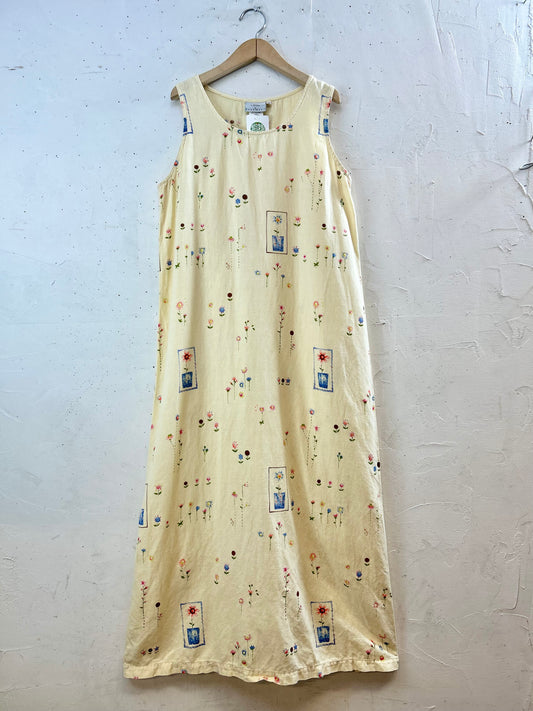 Vintage Linen & Cotton Dress MADE IN USA [F30477]