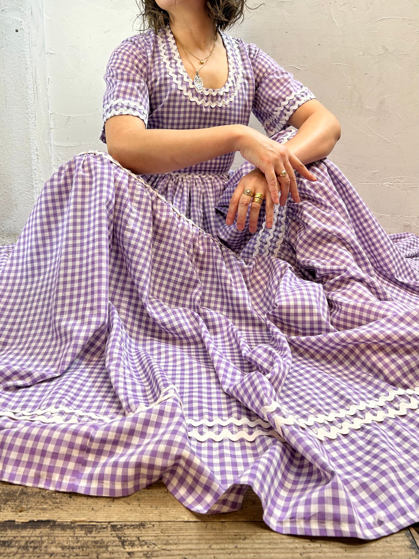 ’70s Gingham Plaid Dress [F27647]