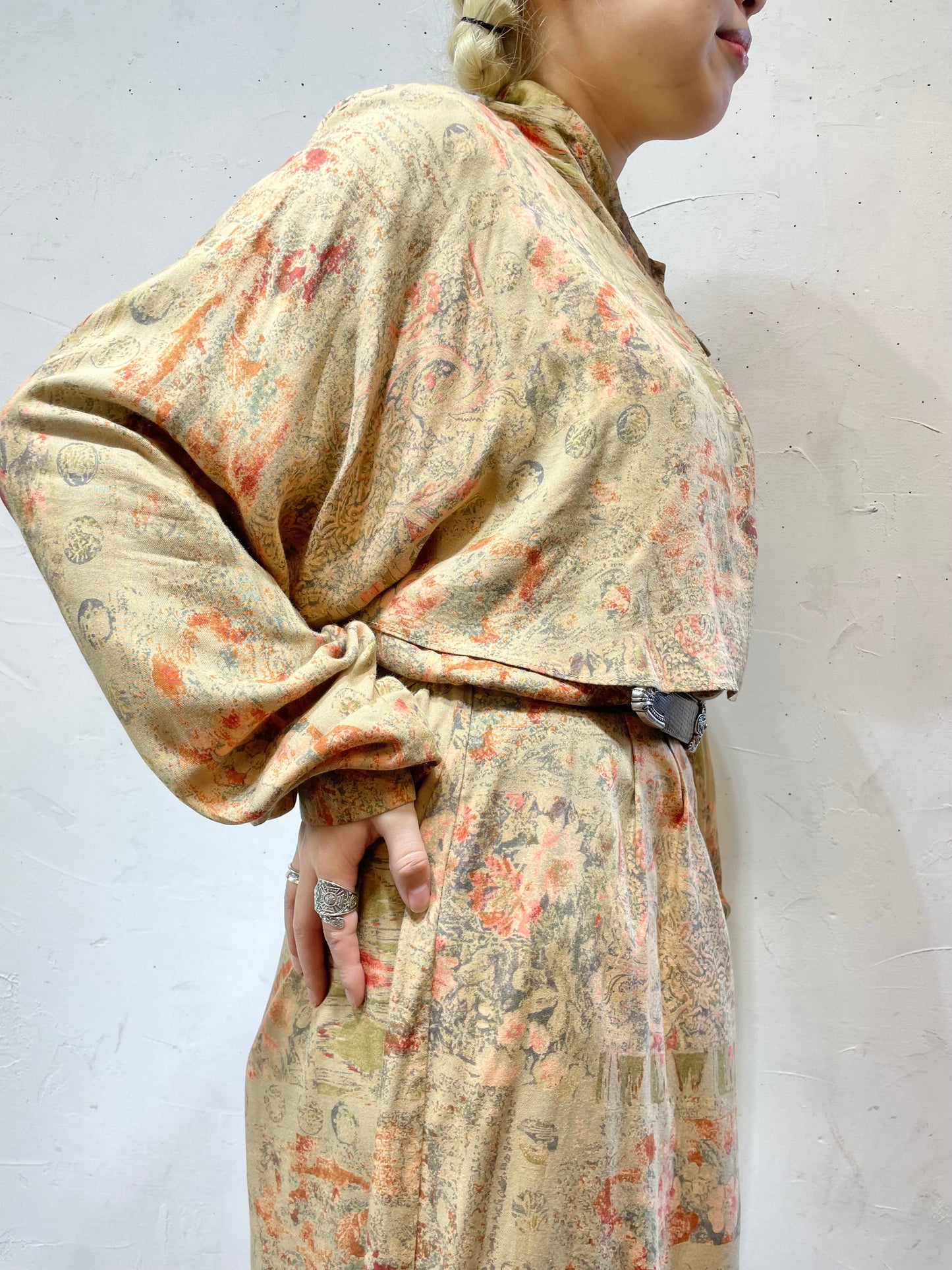 Vintage Rayon Dress MADE IN USA [L25736]